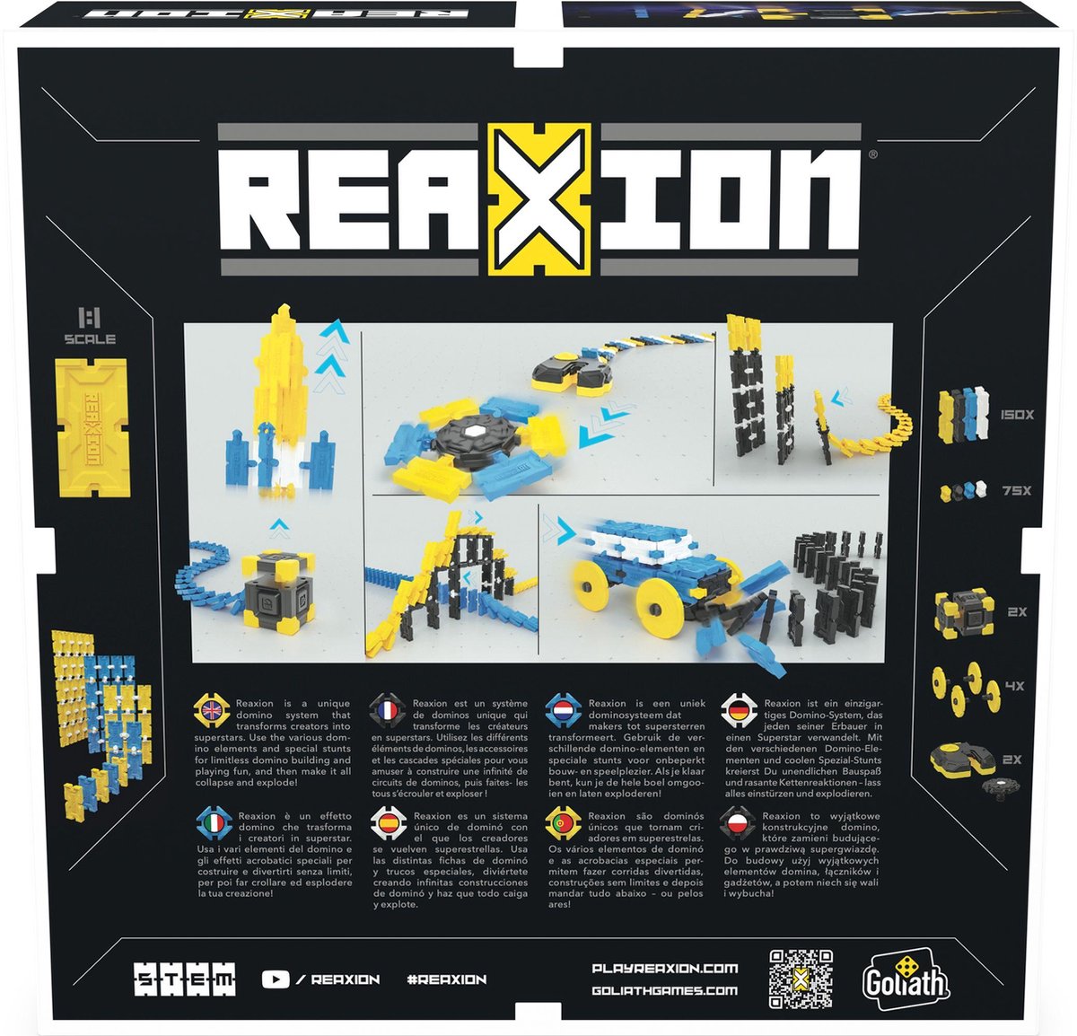 Goliath dominostenen Reaxion Xplode junior blauw/geel 233 delig