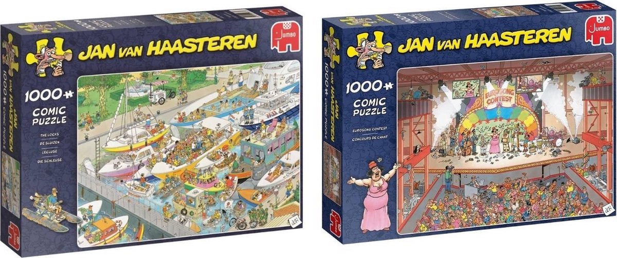 Jumbo Jan Van Haasteren Puzzelbundel - 2 Stuks - De Sluizen 1000 Stukjes & Eurovisie Songfestival 1000 Stukjes