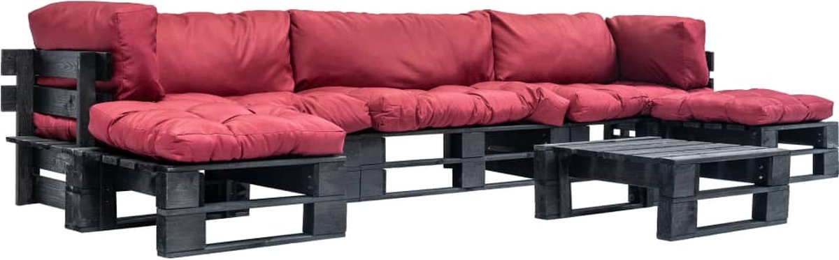 Vidaxl 6-delige Loungeset Pallet Met Rode Kussens Hout - Rood