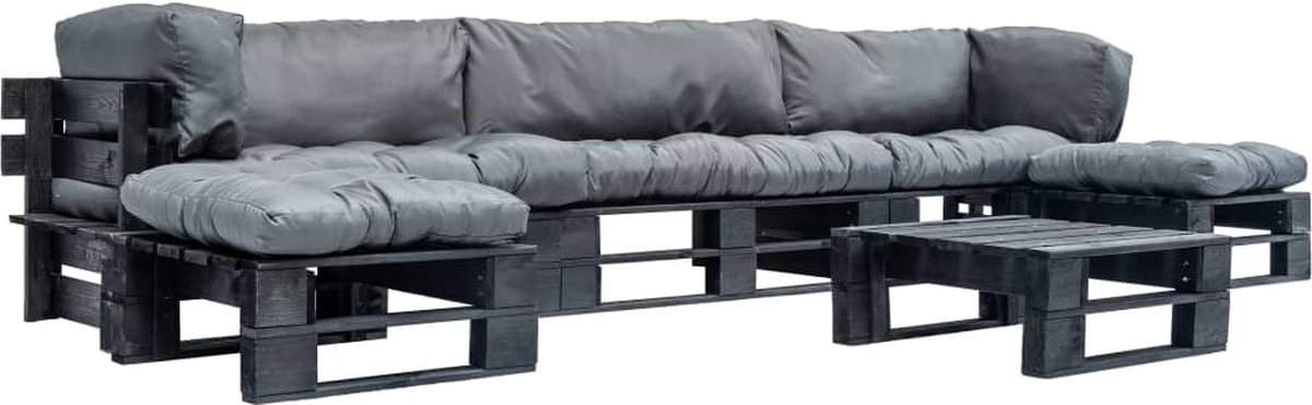 Vidaxl 6-delige Loungeset Pallet Met Grijze Kussens Hout - Grijs