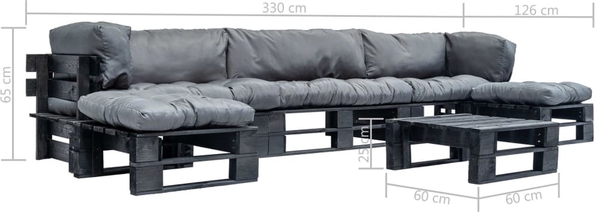 Vidaxl 6-delige Loungeset Pallet Met Grijze Kussens Hout - Grijs