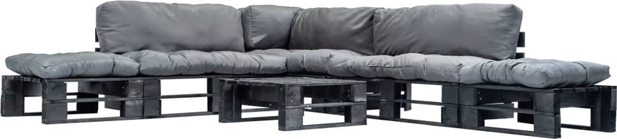 Vidaxl 6-delige Loungeset Pallet Met Grijze Kussens Hout - Grijs