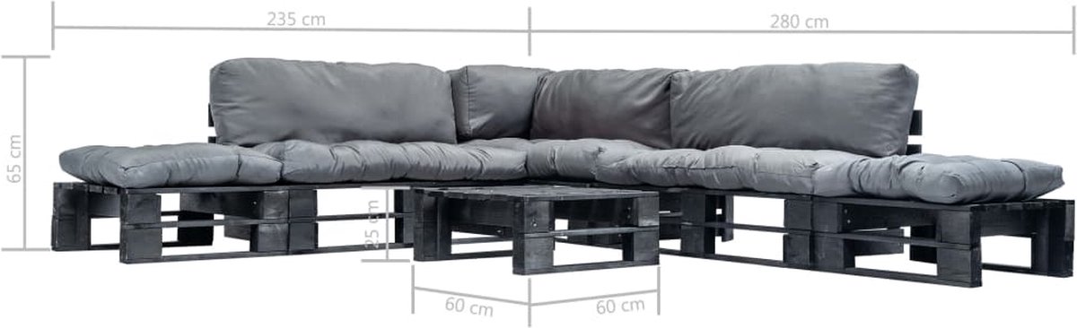 Vidaxl 6-delige Loungeset Pallet Met Grijze Kussens Hout - Grijs