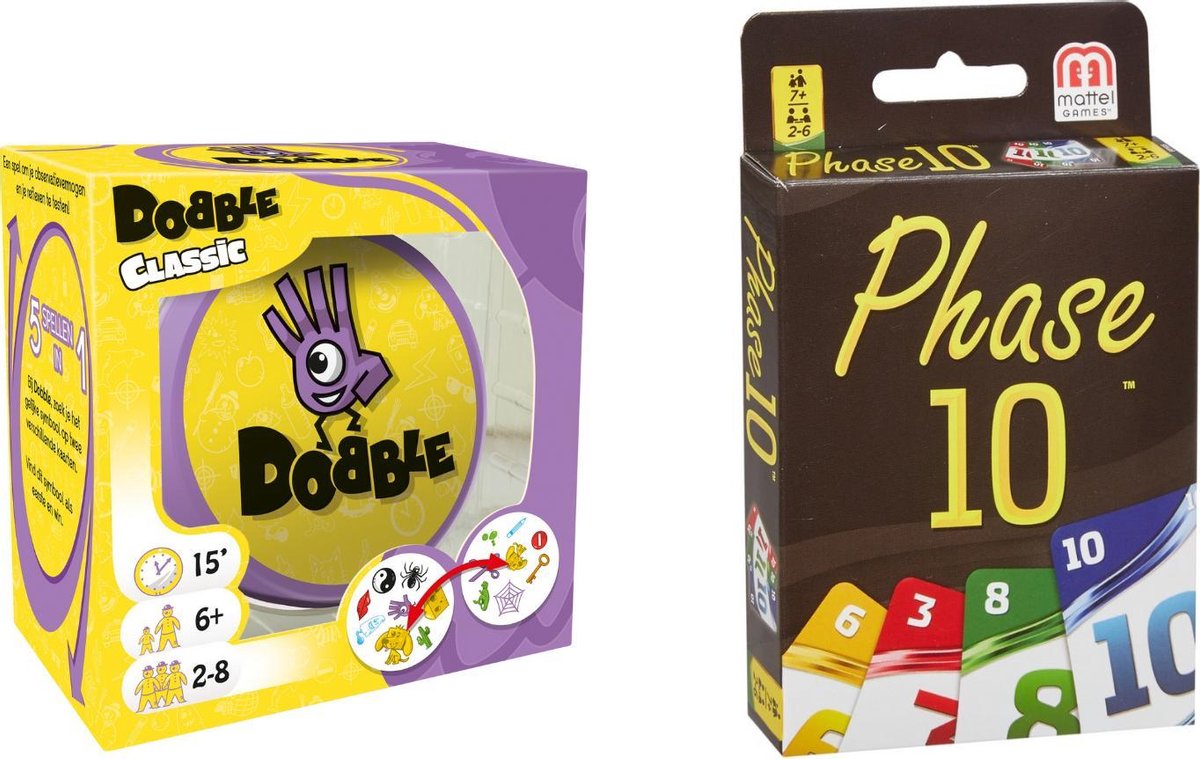 Hasbro Spellenbundel - Bordspellen - 2 Stuks - Dobble Classic & Phase 10