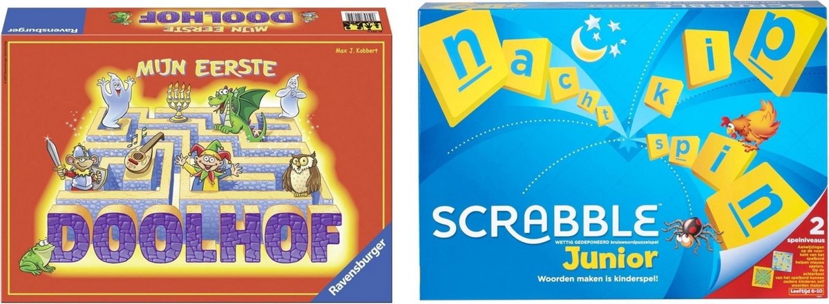 Ravensburger Spellenbundel - Bordspel - 2 Stuks - Mijn Eerste Doolhof & Mattel Scrabble Junior