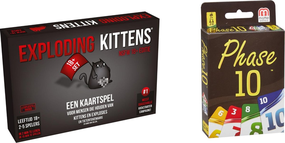 Mattel Spellenbundel - Kaartspel - 2 Stuks - Exploding Kittens Nsfw (18+) & Phase 10