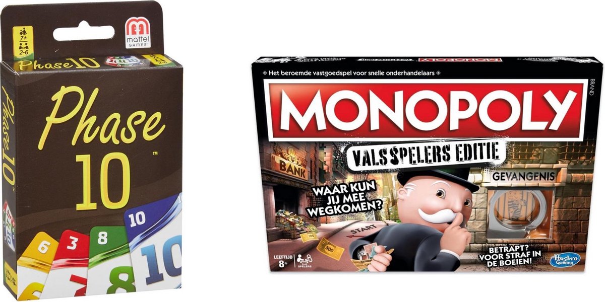 Hasbro Spellenbundel - Bordspellen - 2 Stuks - Phase 10 & Monopoly Valsspelerseditie