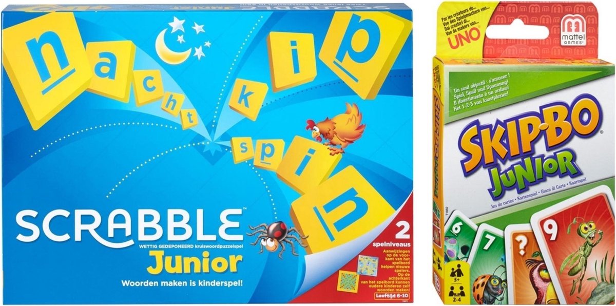 Mattel Spellenbundel - Bordspel - 2 Stuks - Scrabble Junior & Skip-bo Junior
