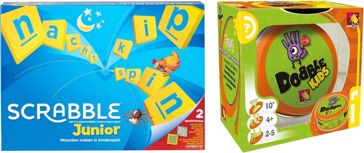 Mattel Spellenbundel - Bordspel - 2 Stuks - Scrabble Junior & Dobble Kids