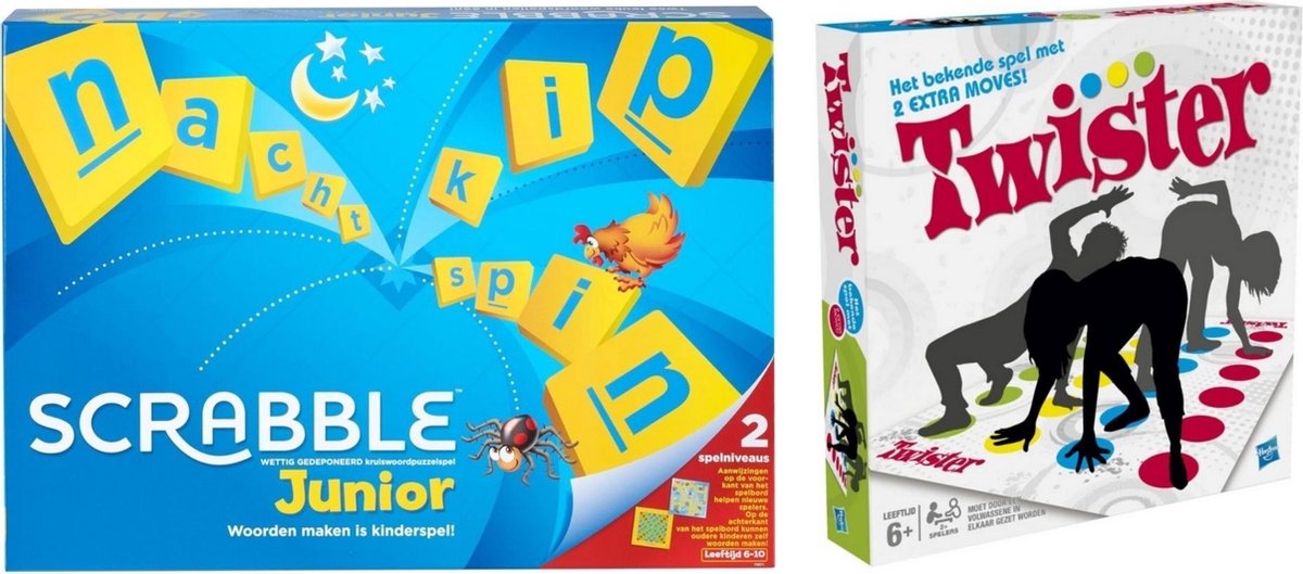 Mattel Spellenbundel - Bordspel - 2 Stuks - Scrabble Junior & Hasbro Twister