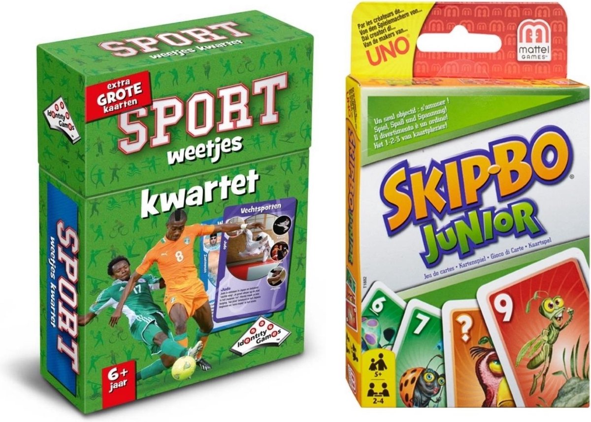 999Games Spellenbundel - Bordspel - 2 Stuks - Kwartet Sport Weetjes & Skip-bo Junior