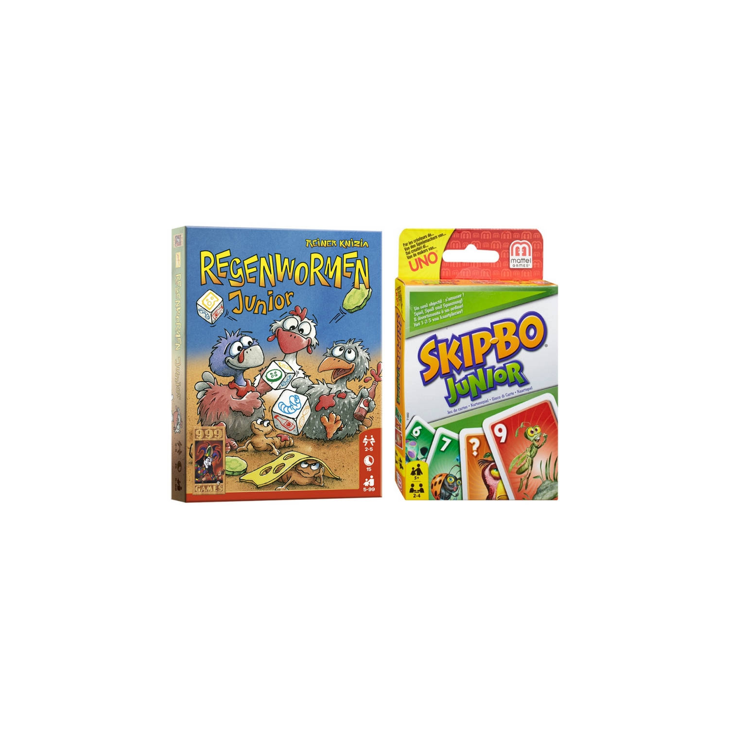 999Games Spellenbundel - Bordspel - 2 Stuks - Regenwormen Junior & Skip-bo Junior