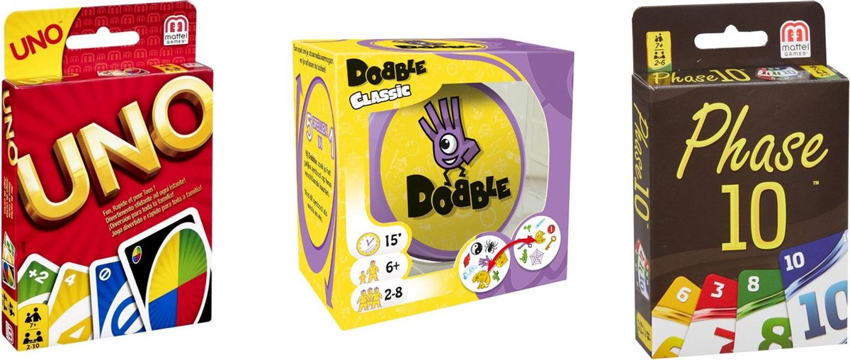 Hasbro Spellenbundel - Bordspellen - 3 Stuks - Uno & Dobble Classic & Phase 10