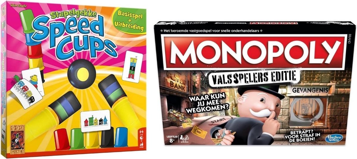 Spellenbundel - Bordspel - 2 Stuks - Stapelgekke Speedcups - 6 Spelers & Monopoly Valsspelerseditie