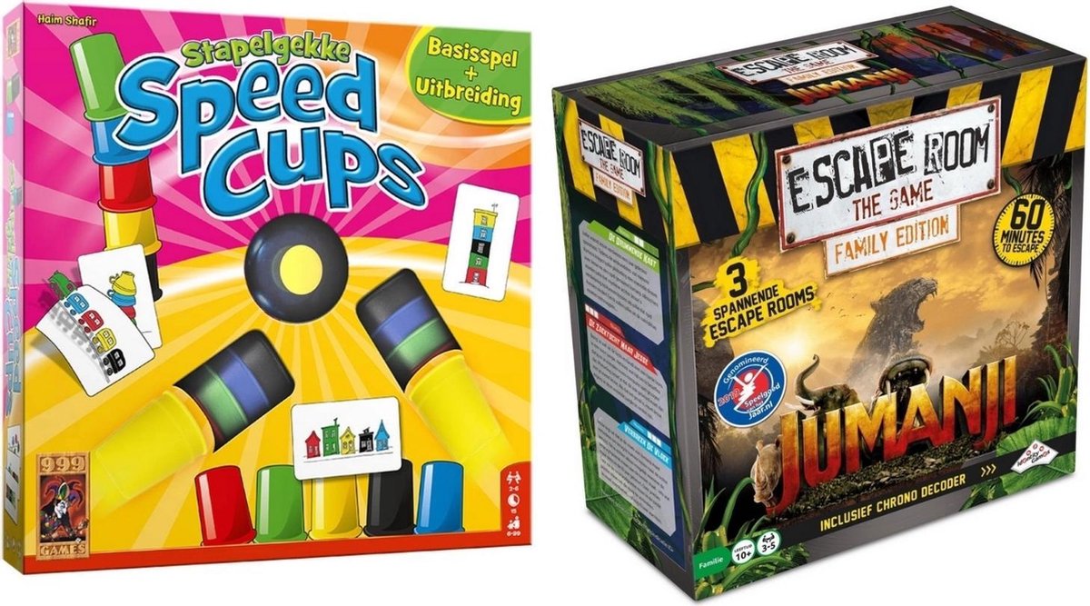 Spellenbundel - Bordspel - 2 Stuks - Stapelgekke Speedcups - 6 Spelers & Escape Room Jumanji