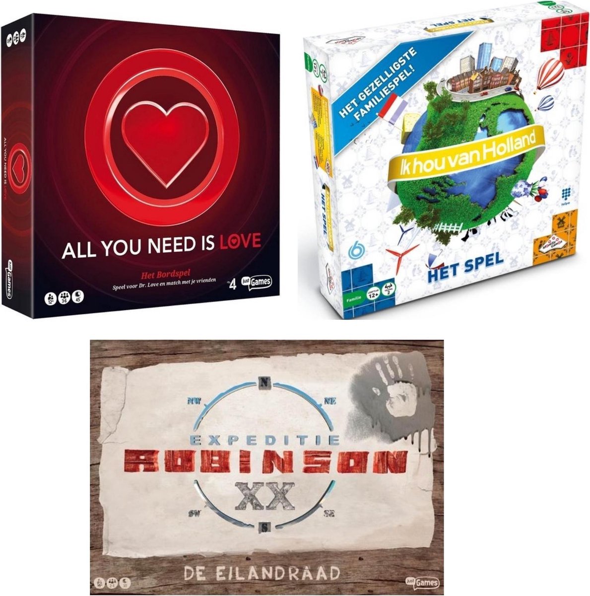 Spellenset - 3 Stuks - All You Need Is Love Bordspel & Ik Hou Van Holland Bordspel & Expeditie Robinson De Eilandraad