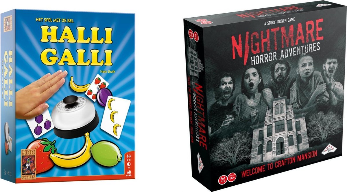 Spellenset - Bordspel - 2 Stuks - Halli Galli & Nightmare Horror Adventures