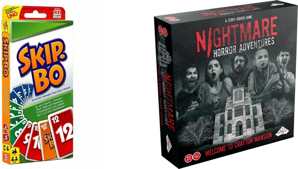 Spellenset - Bordspel - 2 Stuks - Skip-bo & Nightmare Horror Adventures