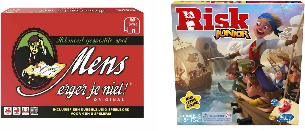 Hasbro Spellenset - Bordspel - 2 Stuks - Mens Erger Je Niet & Risk Junior