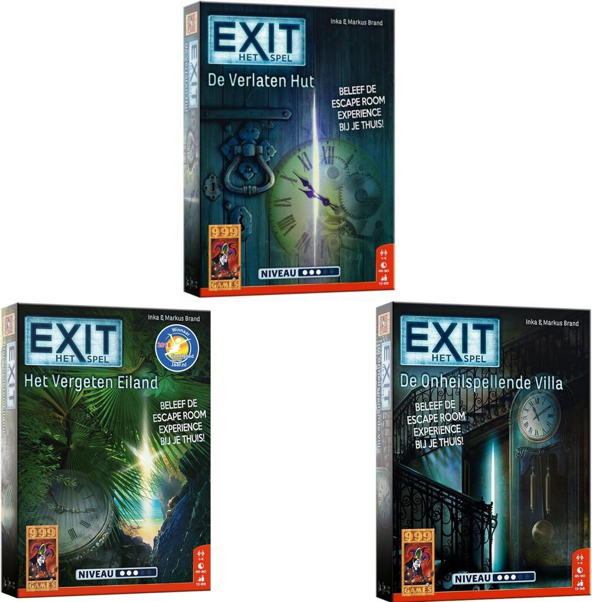 999Games Bordspellen - Exit - De Verlaten Hut & Het Vergeten Eiland & De Onheilspellende Villa