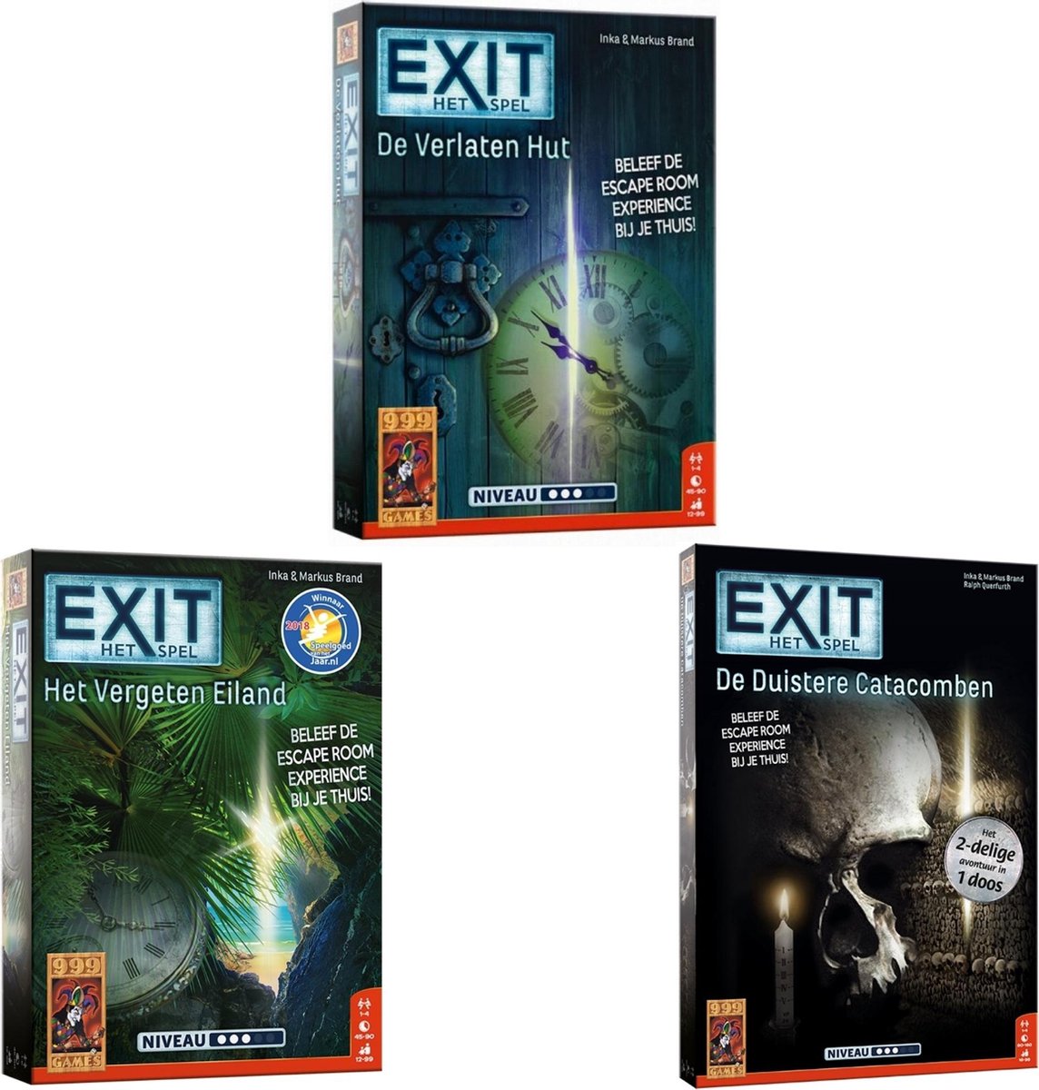 999Games Bordspellen - Exit - De Verlaten Hut & Het Vergeten Eiland & Het Verschrikkelijke Spookhuis