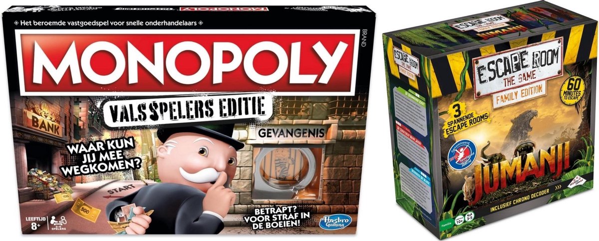 Spellenbundel - Bordspel - 2 Stuks - Monopoly Valsspelerseditie & Escape Room Jumanji