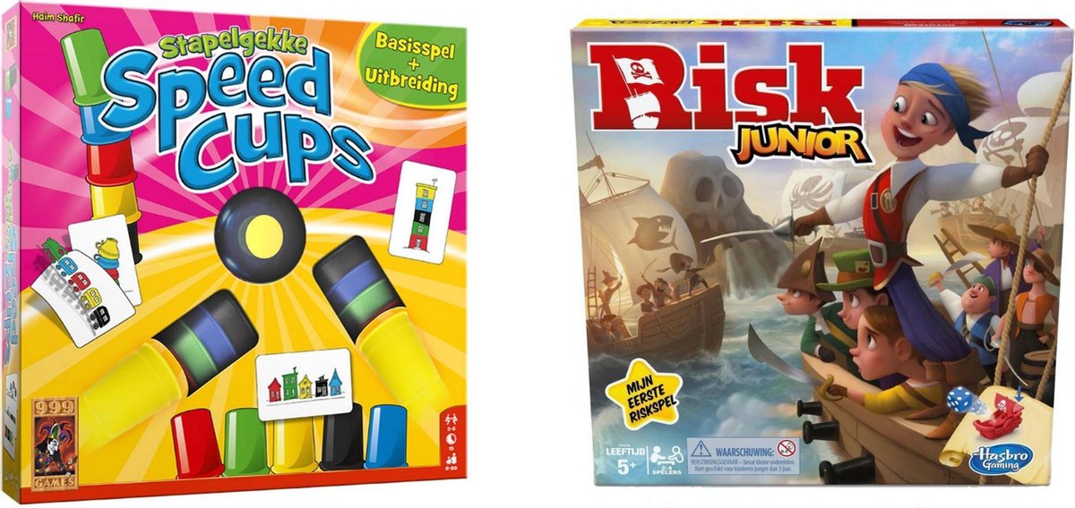 Hasbro Spellenset - Bordspel - 2 Stuks - Stapelgekke Speedcups & Risk Junior