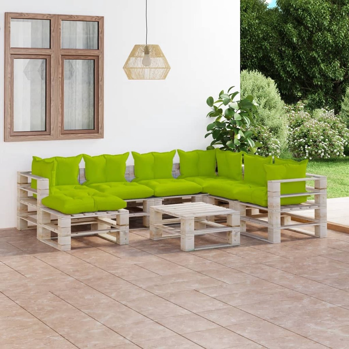 Vidaxl 8-delige Loungeset Met Kussens Pallet Grenenhout - Groen