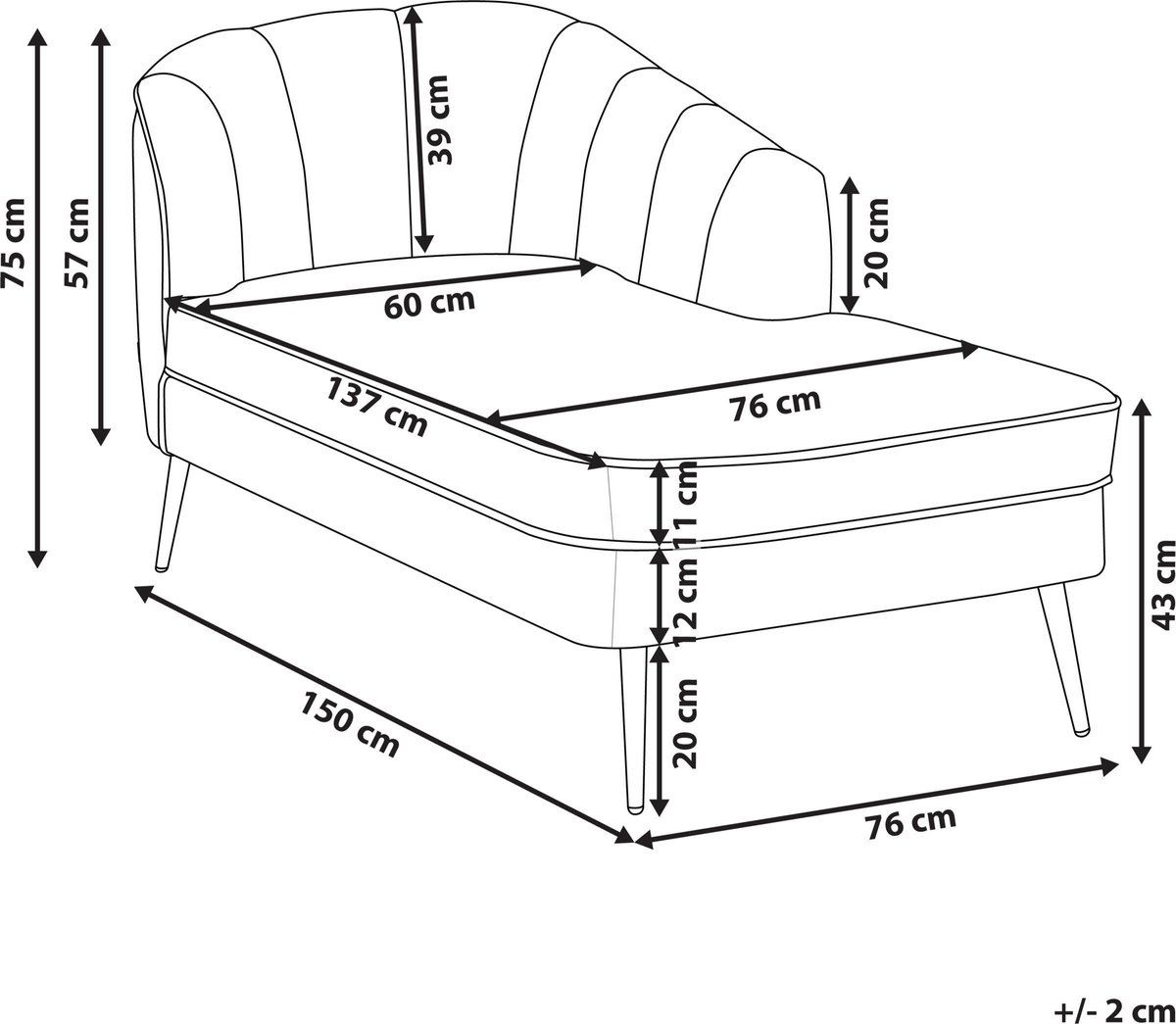 Beliani Allier - Chaise Longue--fluweel - Blauw