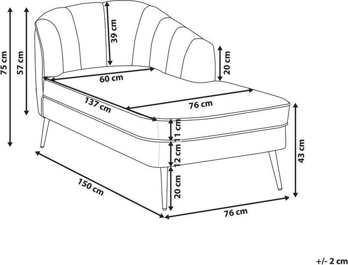 Beliani Allier - Chaise Longue--fluweel - Blauw