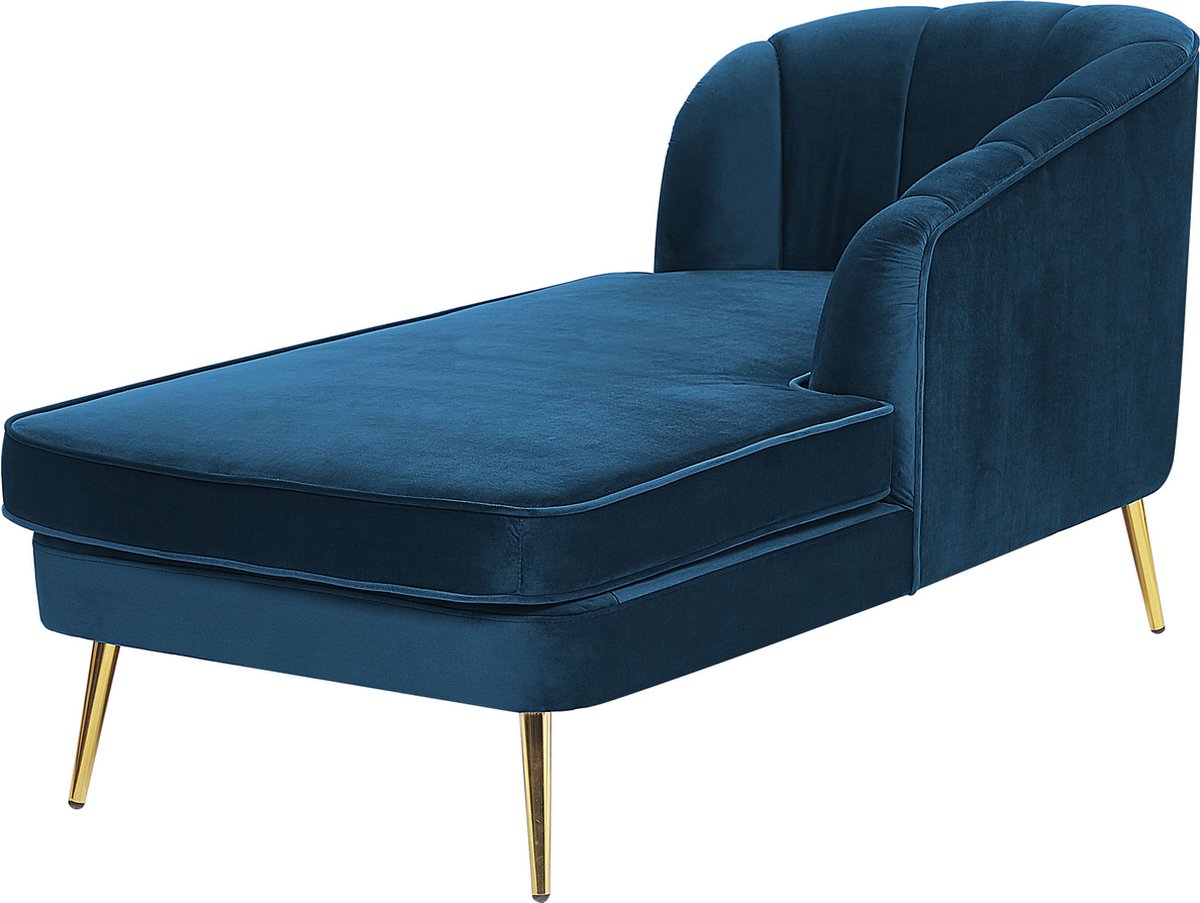 Beliani Allier - Chaise Longue--fluweel - Blauw