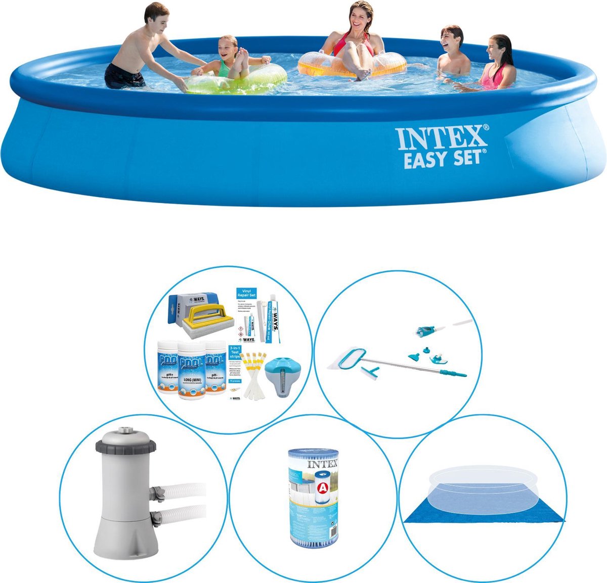 Intex Zwembad Inclusief Accessoires - 6-delig - Easy Set Rond 457x84 Cm - Blauw