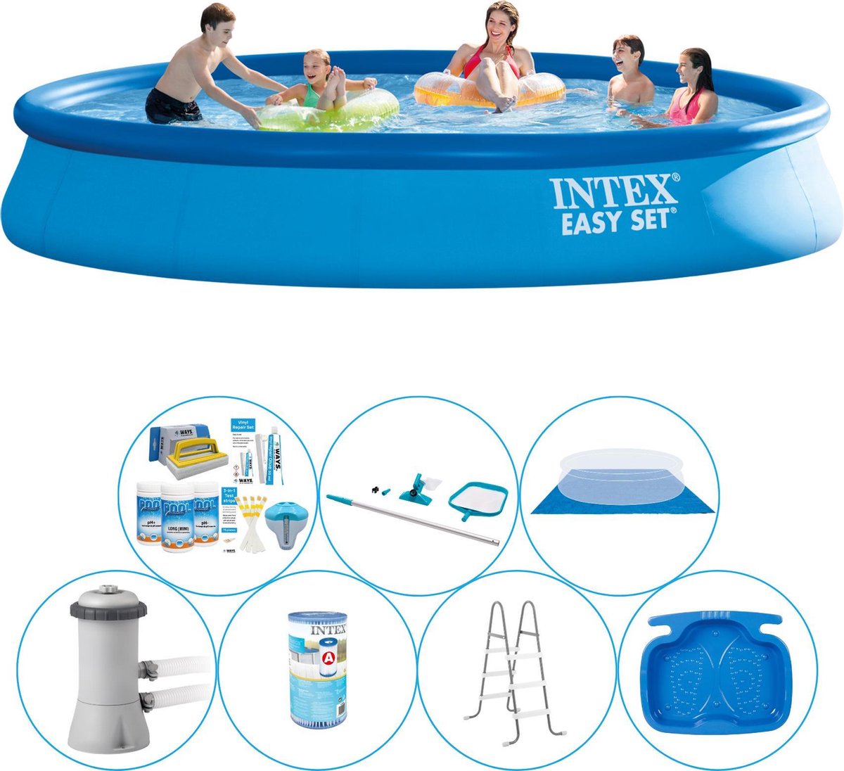 Intex Alles In 1 Zwembad Pakket - 8-delig - Easy Set Rond 457x84 Cm - Blauw