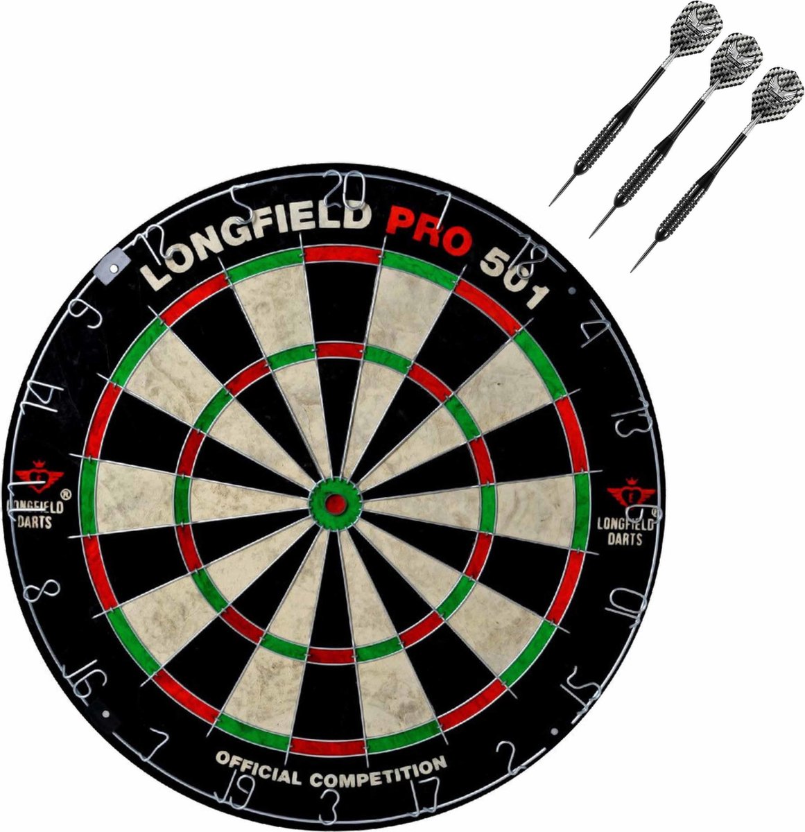 Longfield Games Dartbord Set Compleet Van 45.5 Cm Met 3x Black Arrow Dartpijlen Van 25 Gram - Dartborden