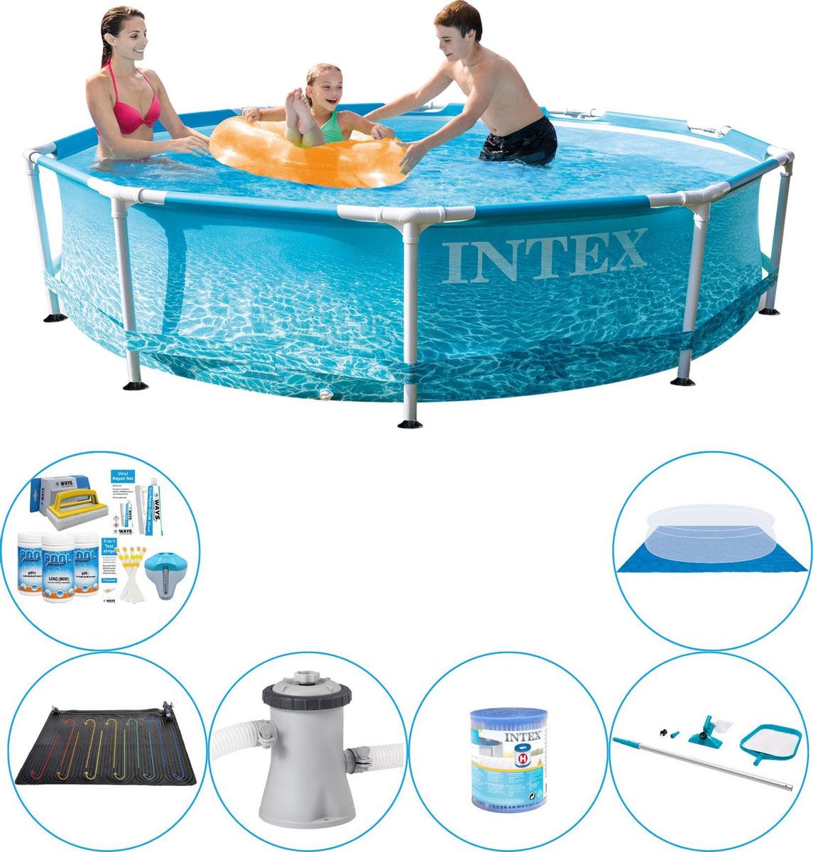 Intex Metal Frame Rond Strandzijde 305x76 Cm - 7-delig - Zwembad Pakket - Blauw