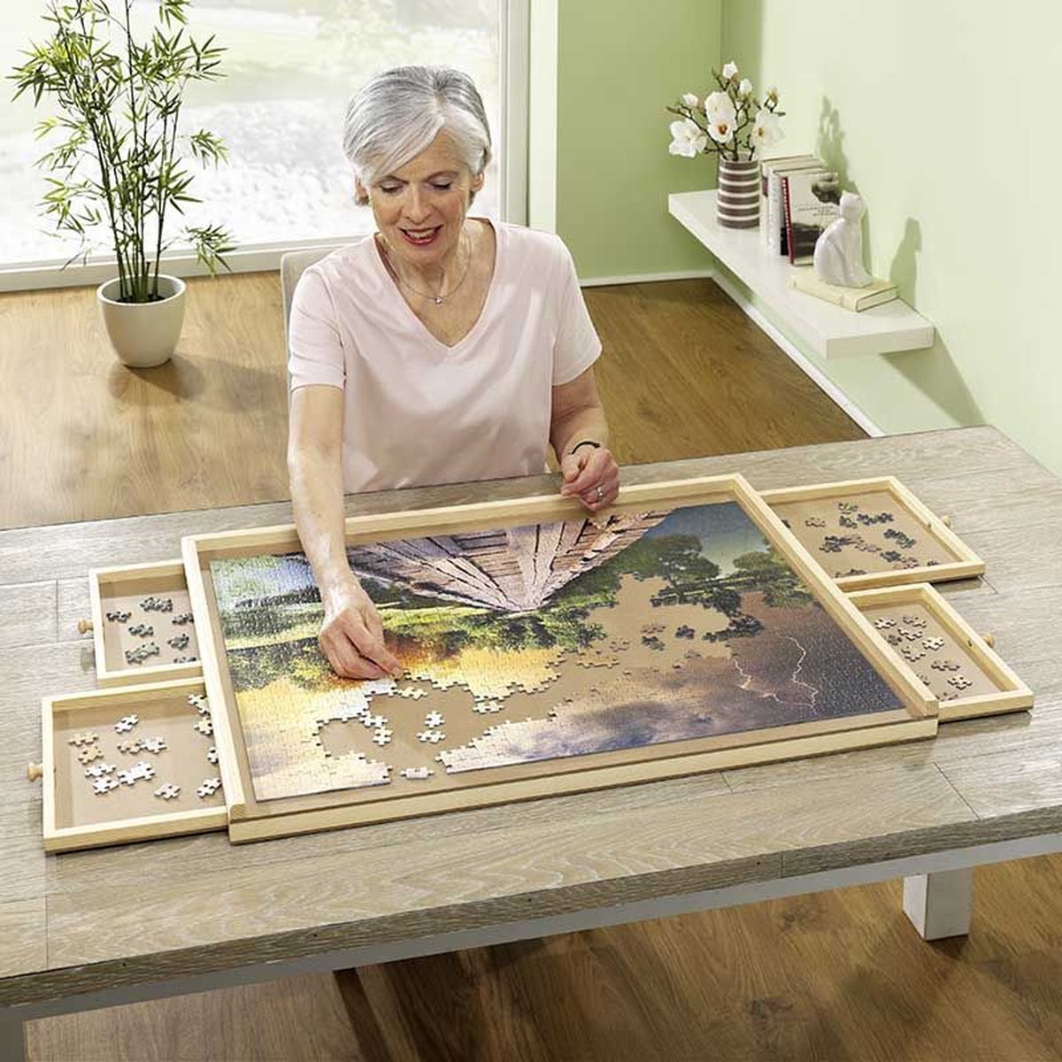 Puzzelplaat Met Lades - Gemakkelijk Je Puzzel Opruimen - 76x57 Cm - Bruin