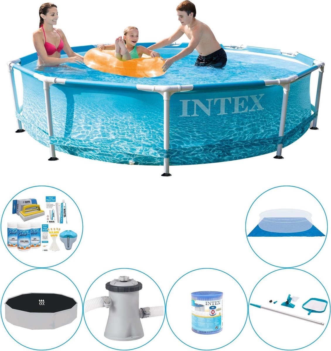 Intex Metal Frame Rond Strandzijde 305x76 Cm - Zwembad Combinatie Deal - Blauw