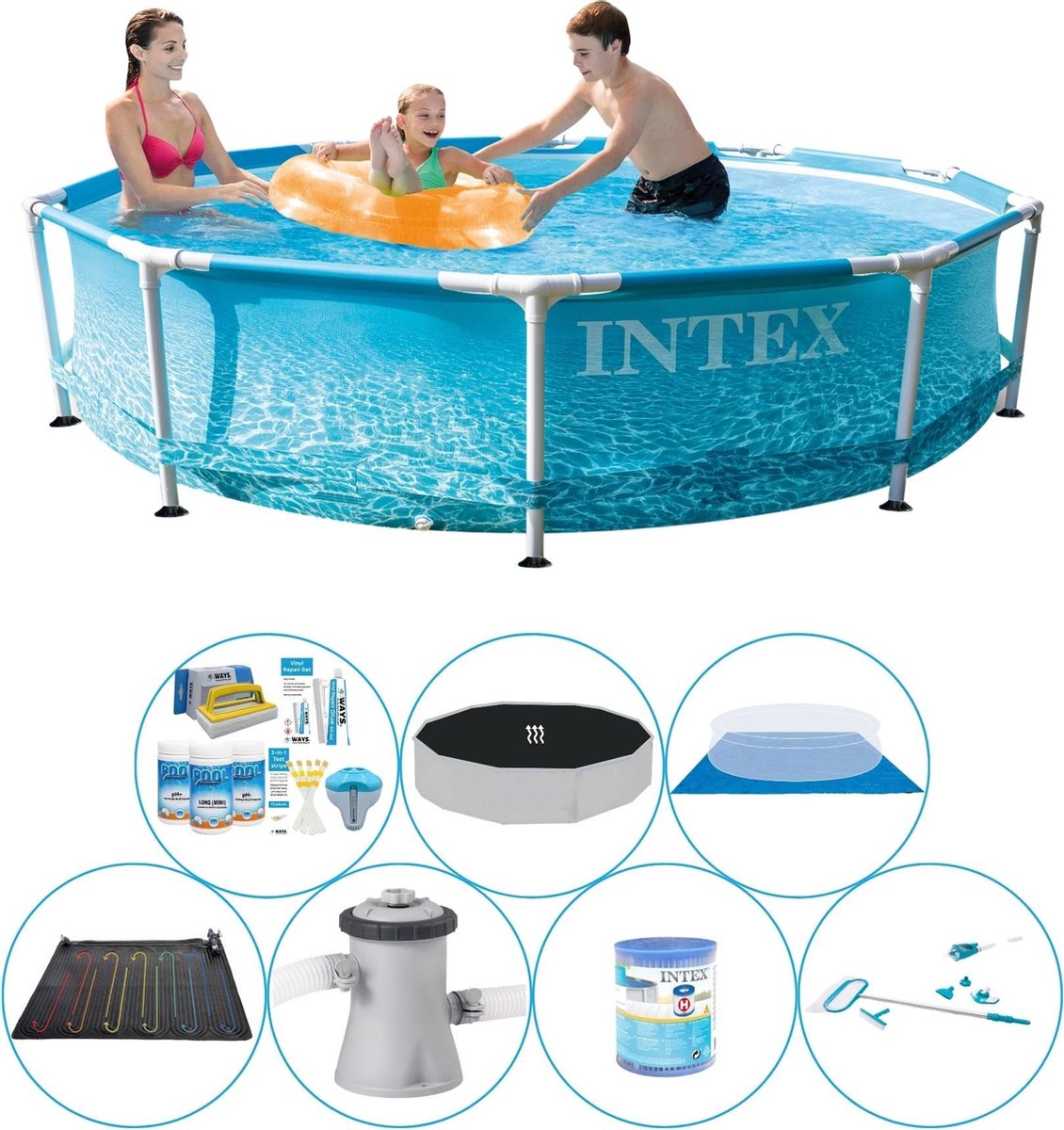 Intex Alles In 1 Zwembad Set - Metal Frame Rond Strandzijde 305x76 Cm - Blauw