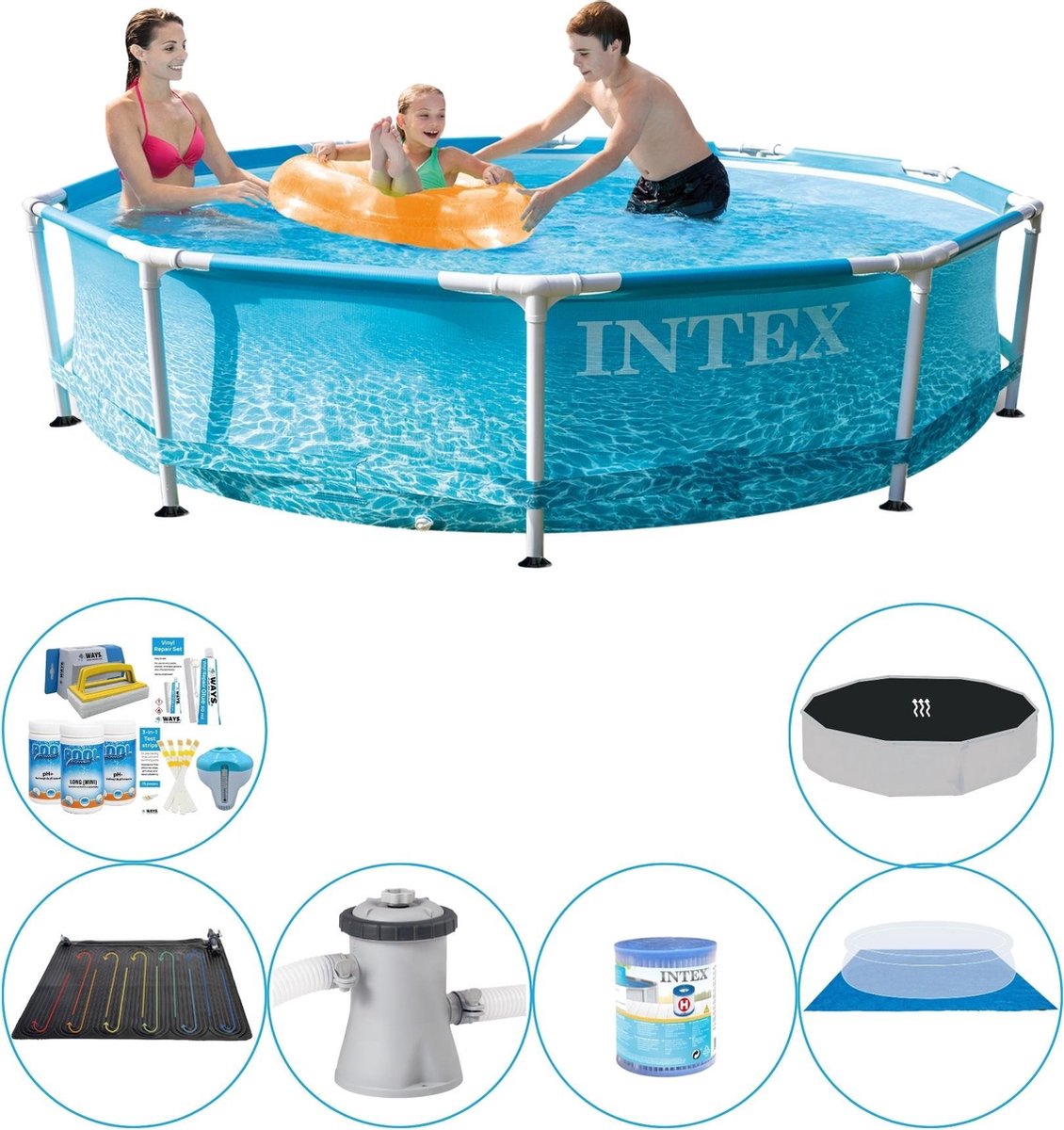 Intex Slimme Zwembad Deal - Metal Frame Rond Strandzijde 305x76 Cm - Blauw