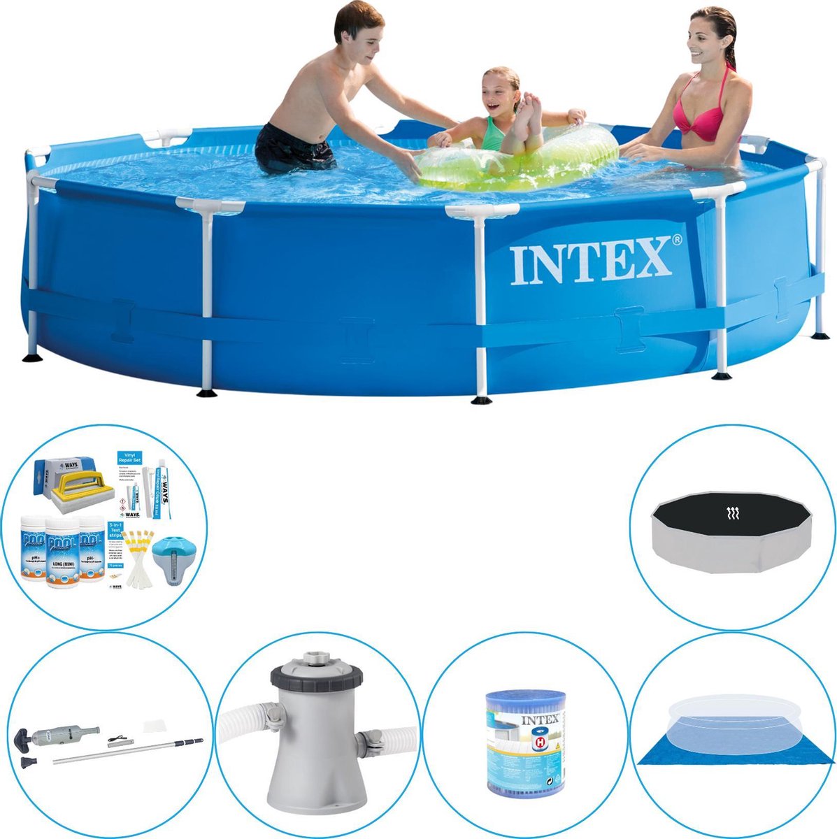 Intex Metal Frame Rond 305x76 Cm - Zwembad Combinatie Pakket - Blauw