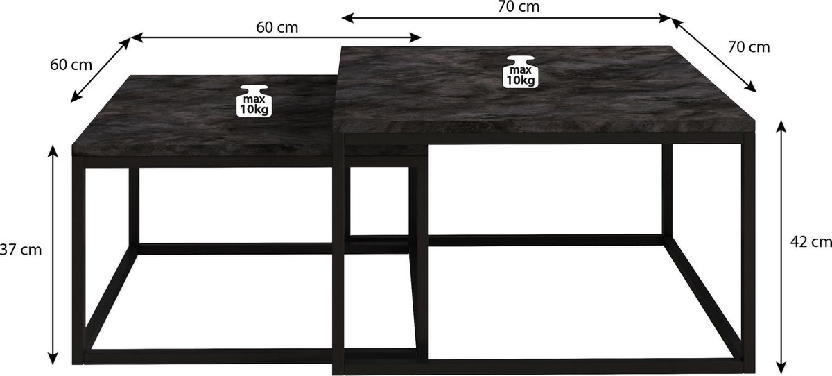 Meubella - Salontafel Styler - Betonlook - Set Van 2 - Grijs