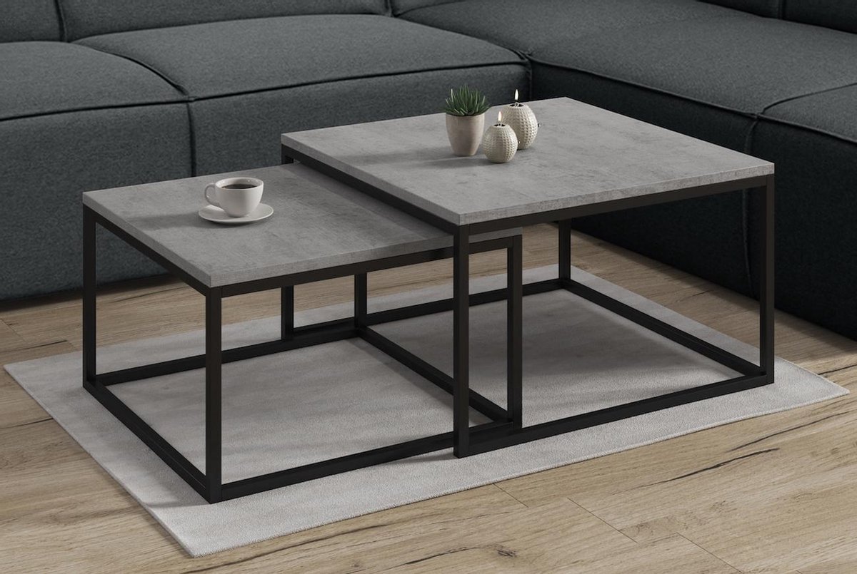 Meubella - Salontafel Styler - Betonlook - Set Van 2 - Grijs