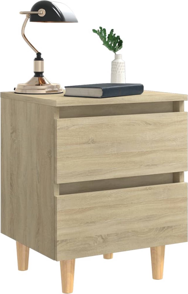 Vidaxl Nachtkastjes 2 St Met Houten Poten 40x35x50cm Sonoma Eikenkleur - Bruin