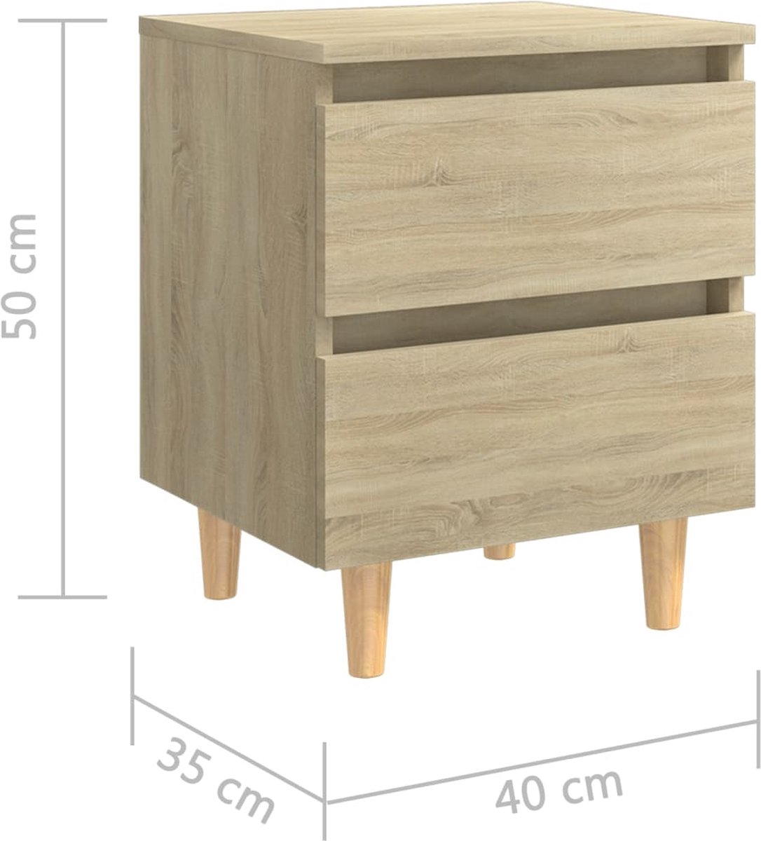 Vidaxl Nachtkastjes 2 St Met Houten Poten 40x35x50cm Sonoma Eikenkleur - Bruin