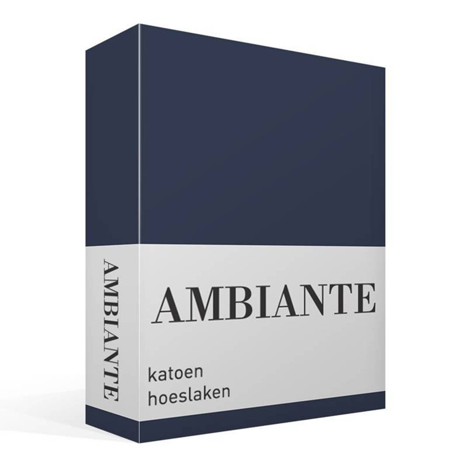 AMBIANTE Cotton Uni Hoeslaken - 100% Katoen - Lits-jumeaux (200x210/220 Cm) - Dark Blue - Blauw