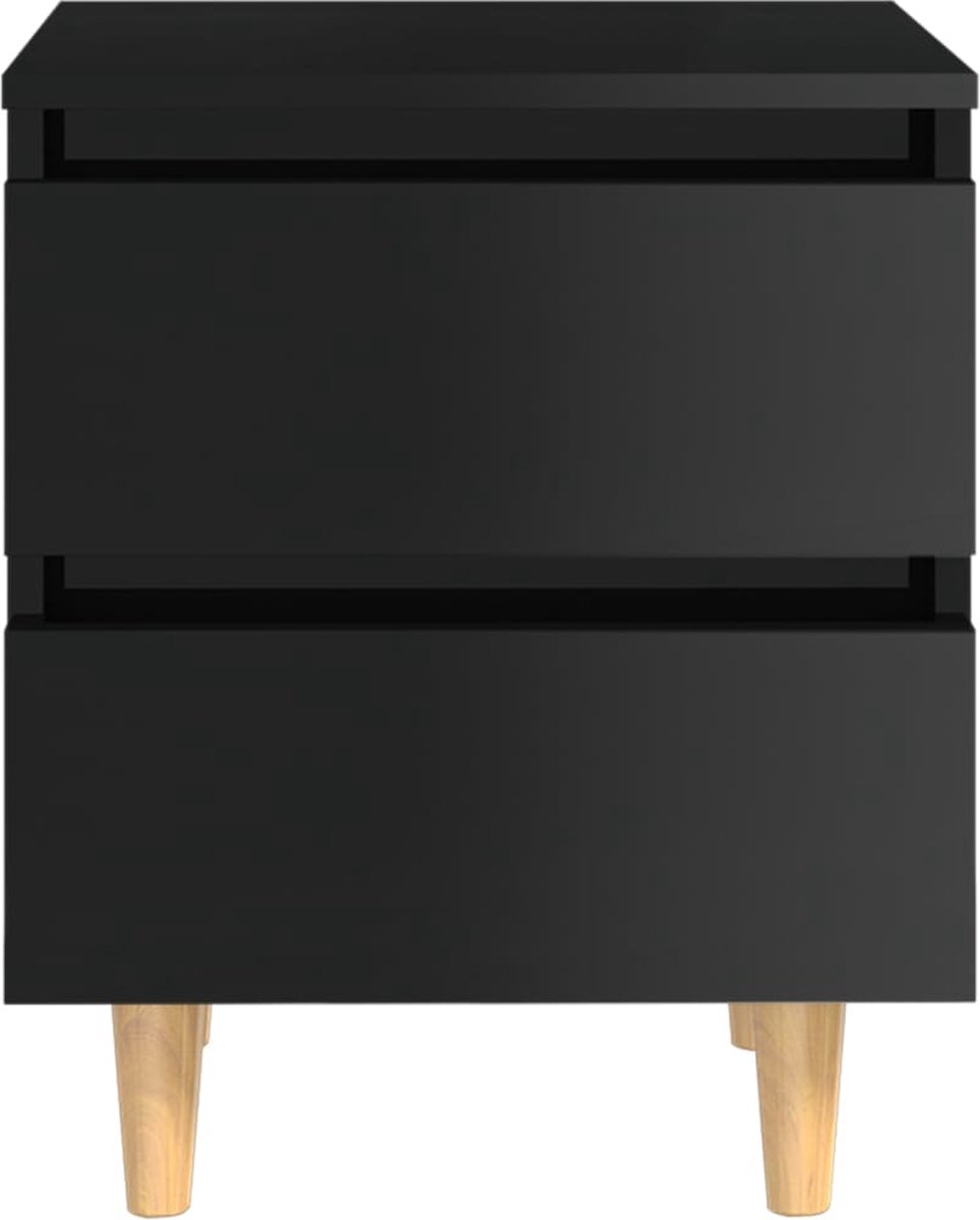 Vidaxl Nachtkastjes 2 St Met Houten Poten 40x35x50 Cm Hoogglans - Zwart