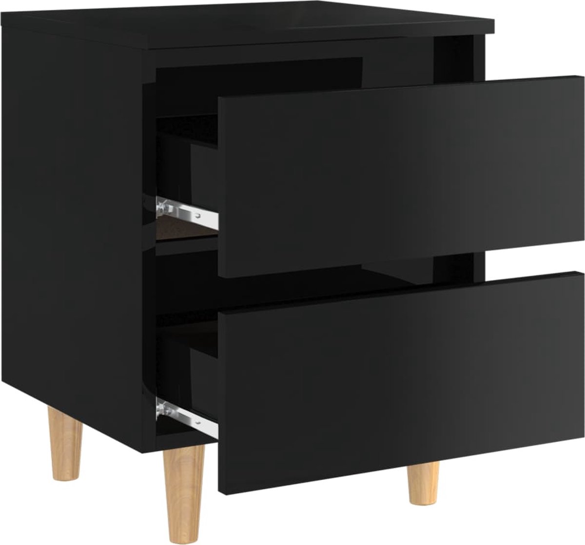 Vidaxl Nachtkastjes 2 St Met Houten Poten 40x35x50 Cm Hoogglans - Zwart