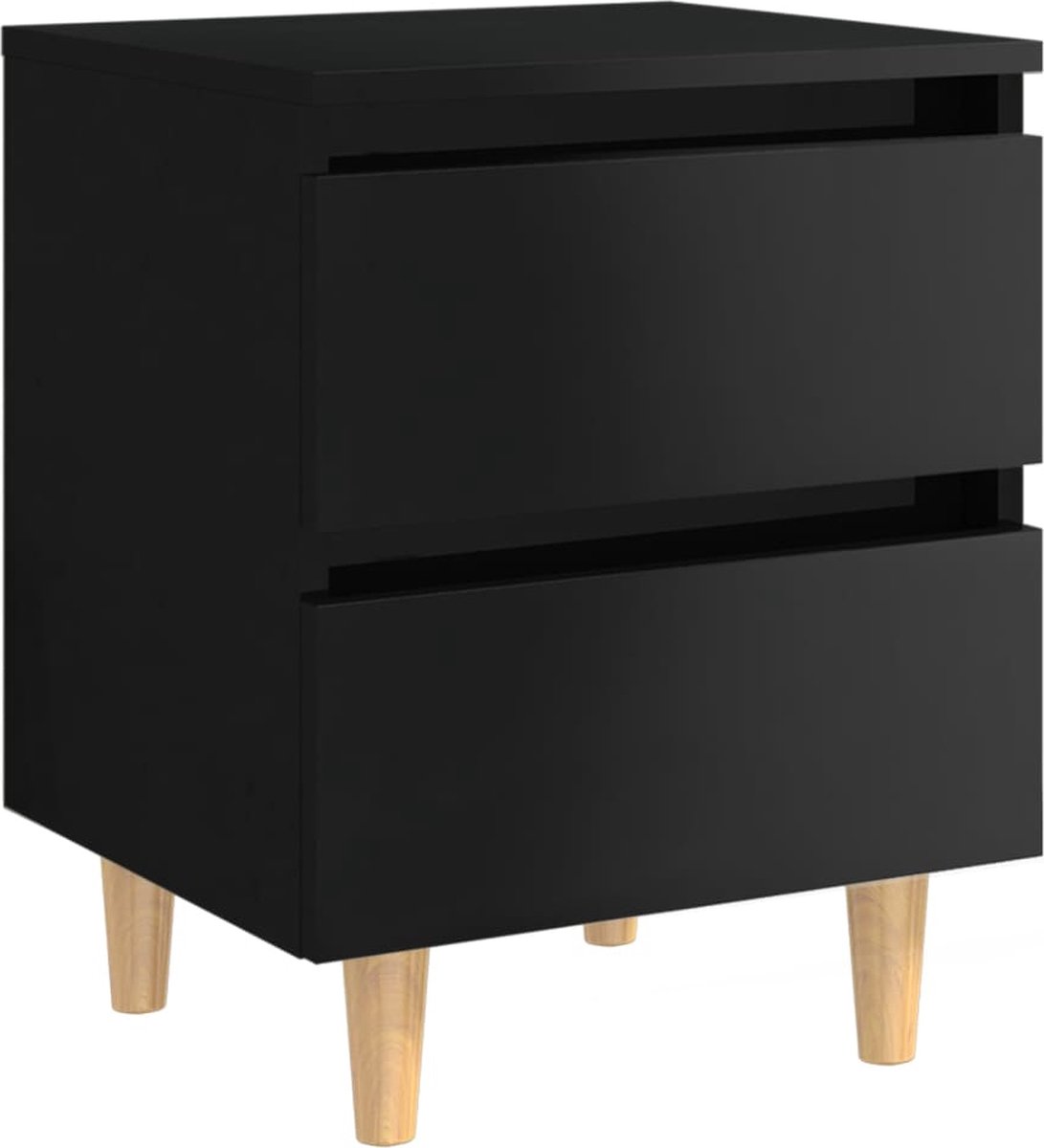 Vidaxl Nachtkastjes 2 St Met Houten Poten 40x35x50 Cm Hoogglans - Zwart