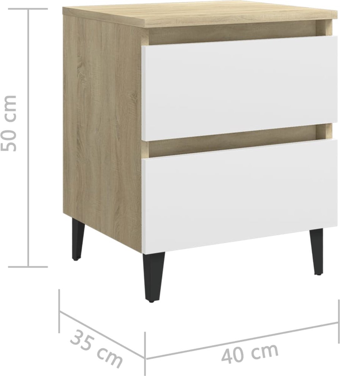 Vidaxl Nachtkastje 40x35x50 Cm Spaanplaat En Sonoma Eikenkleurig - Wit