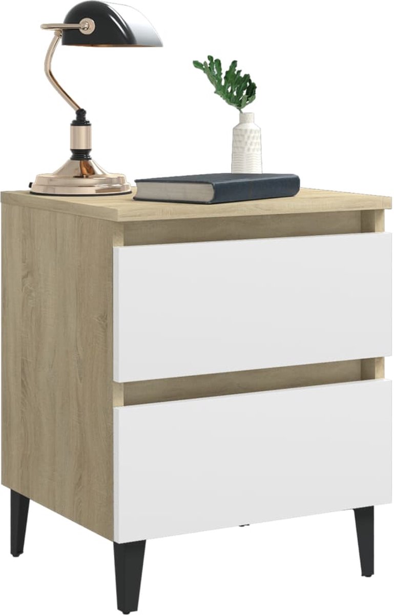 Vidaxl Nachtkastje 40x35x50 Cm Spaanplaat En Sonoma Eikenkleurig - Wit